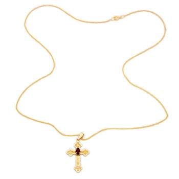 9ct gold Garnet Cross Pendant with chain